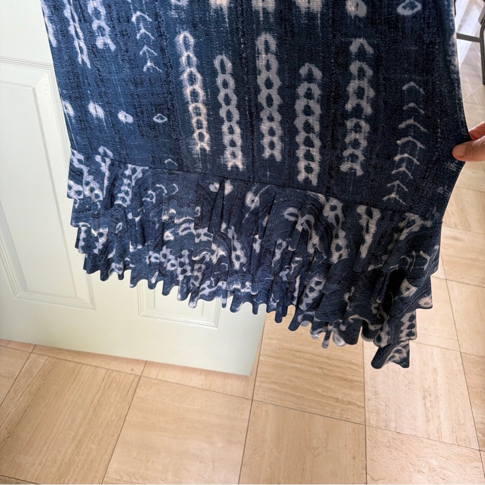 Norma Kamali Blue and White Maxi Dress with Ruffle Hem - Picture 2 of 6